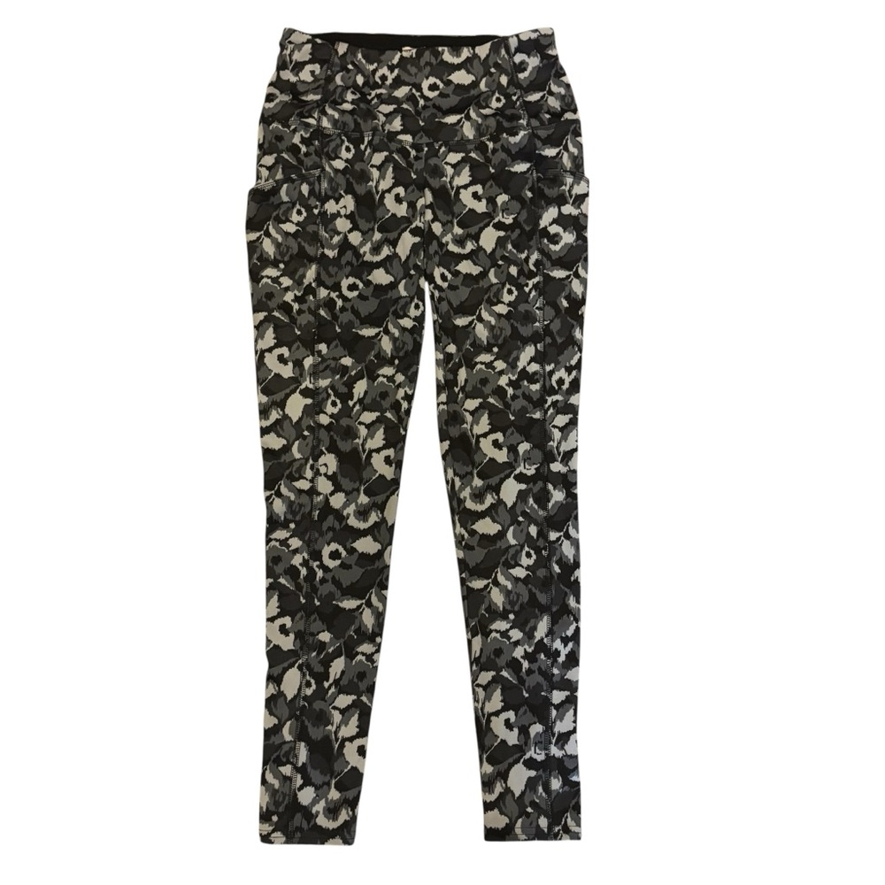 Chico's Zenergy Leggings Small (4/6) Black Gray Abstract Print Stretchy Pockets - Picture 3 of 13
